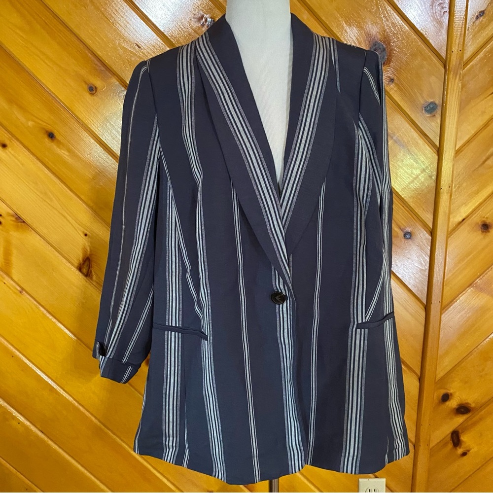 Lane Bryant NEW Linen Blend Striped Navy Blazer